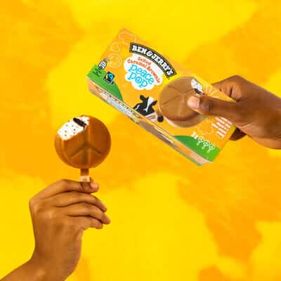 Hands holding a Salted Caramel Brownie Peace Pop