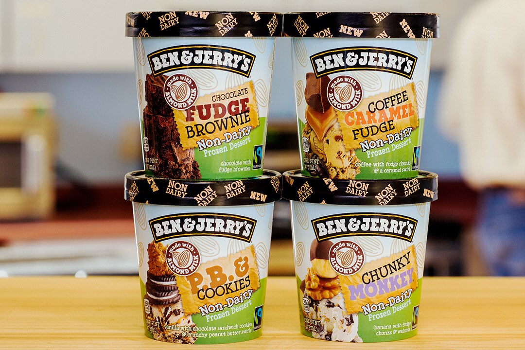 Fyra pints med Ben & Jerry's mejeriproduktsfria glass