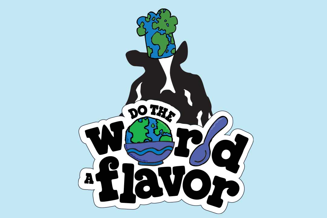 Woodie med en skylt med texten Do the World a Flavour