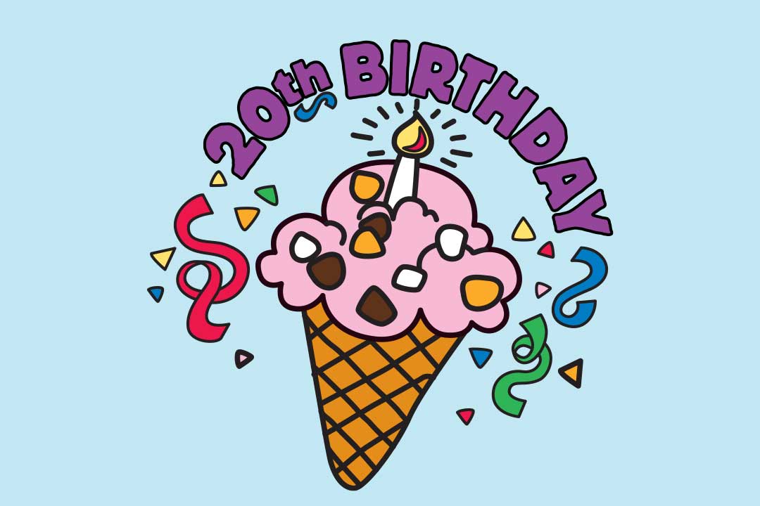 Tjugonde födelsedagen med en glasstrut